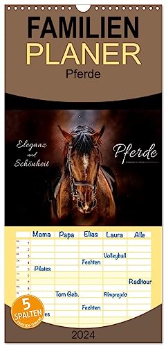Familienplaner 2024 - Eleganz und Schönheit - Pferde mit 5 Spalten (Wandkalender, 21 cm x 45 cm) CALVENDO