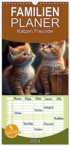 Familienplaner 2024 - Katzen Freunde mit 5 Spalten (Wandkalender, 21 cm x 45 cm) CALVENDO