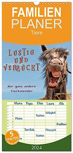 Familienplaner 2024 - Lustig und verrückt - der ganz andere Tierkalender mit 5 Spalten (Wandkalender, 21 cm x 45 cm) CALVENDO