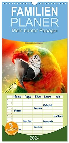 Familienplaner 2024 - Mein bunter Papagei mit 5 Spalten (Wandkalender, 21 cm x 45 cm) CALVENDO von CALVENDO