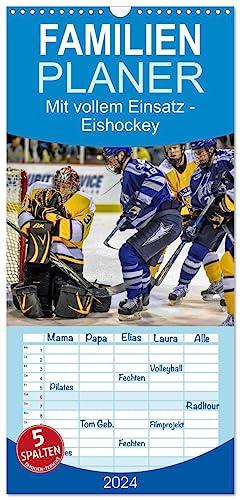 Familienplaner 2024 - Mit vollem Einsatz - Eishockey mit 5 Spalten (Wandkalender, 21 cm x 45 cm) CALVENDO