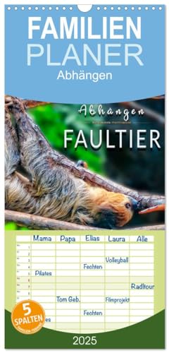 Familienplaner 2025 - Abhängen - Faultier mit 5 Spalten (Wandkalender, 21 cm x 45 cm), CALVENDO