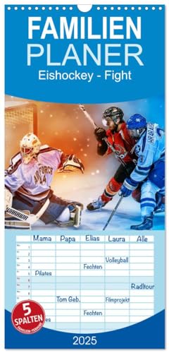 Familienplaner 2025 - Eishockey - Fight mit 5 Spalten (Wandkalender, 21 cm x 45 cm), CALVENDO
