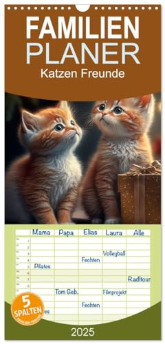 Familienplaner 2025 - Katzen Freunde mit 5 Spalten (Wandkalender, 21 cm x 45 cm), CALVENDO