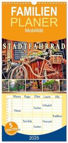 Familienplaner 2025 - Stadtfahrrad mit 5 Spalten (Wandkalender, 21 cm x 45 cm), CALVENDO
