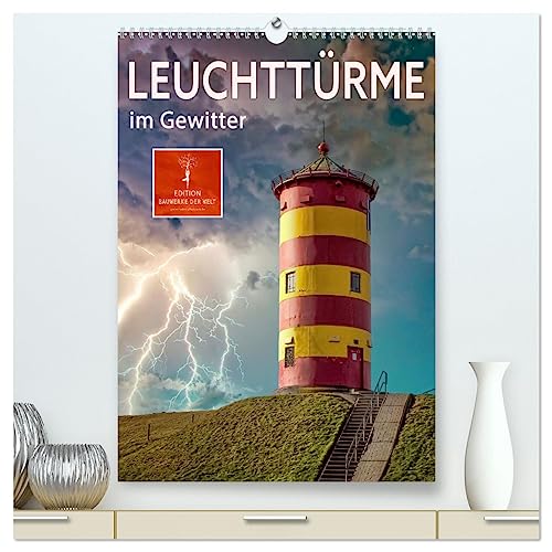 Leuchttürme im Gewitter (hochwertiger Premium Wandkalender 2025 DIN A2 hoch), Kunstdruck in Hochglanz von CALVENDO