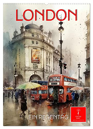 London - ein Regentag (Wandkalender 2024 DIN A2 hoch), CALVENDO Monatskalender