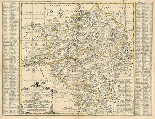 Historische Karte: Vogtländischer Kreis mit den Ämtern Plauen, Pausa und Voigtsberg; Herrschaft Ascha 1758 (gerolt): Accurate Geogr. Delination des zu ... Ascha nebst anderen angrenzenden Geg... von Verlag Rockstuhl