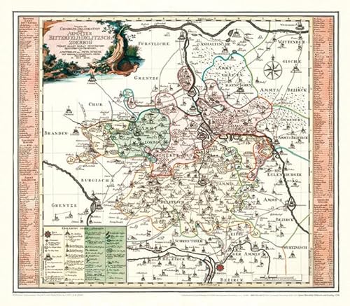 Historische Karte: Ämter Bitterfeld, Delitzsch und Zoerbig, 1758 (Plano)