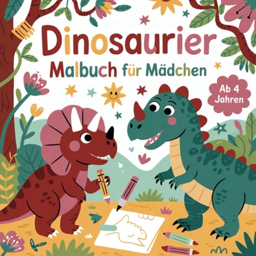 Dino Malbuch für Mädchen ab 4 Jahren - 50 niedliche Ausmalbilder für kleine Künstlerinnen - das perfekte Geschenk für kreative Kinder von Independently published