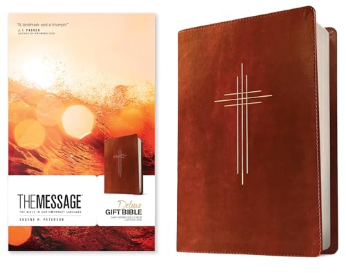 The Message Deluxe Gift Bible (Leather-Look, Dark Brown Gold Cross): The Bible in Contemporary Language von NavPress Publishing Group