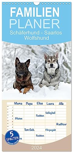Familienplaner 2024 - Schäferhund - Saarlos Wolfshund mit 5 Spalten (Wandkalender, 21 cm x 45 cm) CALVENDO