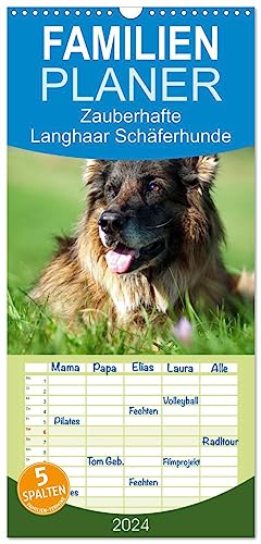 Familienplaner 2024 - Zauberhafte Langhaar Schäferhunde mit 5 Spalten (Wandkalender, 21 cm x 45 cm) CALVENDO