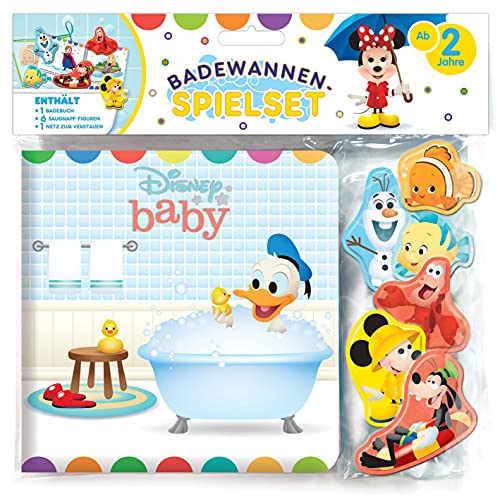 Disney Baby Badewannen-Spielset - Badebuch-Set Eva, 6-seitiges Badebuch, 6 gepolsterte Saugnapf-Figuren, 1 Staunetz von Phidal