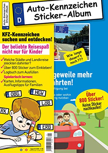 Kinder-Reisespiel KFZ-Kennzeichen Sticker-Sammelalbum fürs Handgepäck, Mitmachbuch für die Ferien, Ratespaß unterwegs auf Reisen, Beschäftigung für ... Langeweile mehr auf Autofahrten