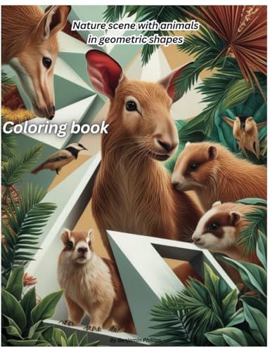 Nature scene with animals in geometric shapes: Coloring book von Independently published