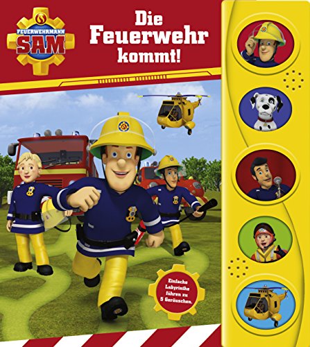 Feuerwehrmann Sam - Die Feuerwehr kommt! - Labyrinth-Soundbuch für Kinder ab 18 Monaten - Pappbilderbuch mit 5 Geräuschen: Einfache Labyrinthe führen zu 5 Geräuschen