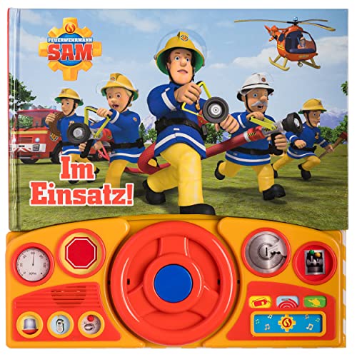 Feuerwehrmann Sam - Im Einsatz! - Soundbuch - Pappbilderbuch mit beweglichem Lenkrad und 13 spannenden Geräuschen für Kinder ab 3 Jahren: Tönendes Buch