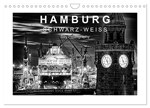 Hamburg in schwarz-weiss (Wandkalender 2025 DIN A4 quer), CALVENDO Monatskalender von CALVENDO