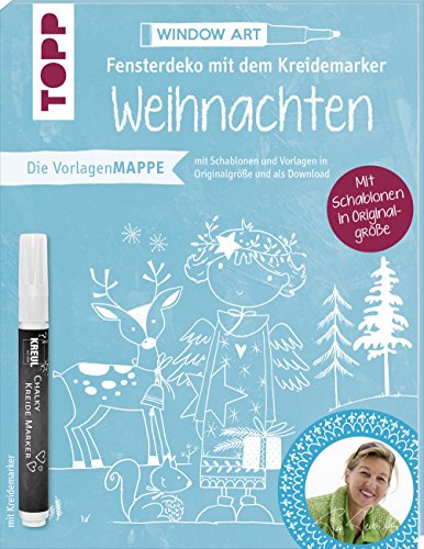 Vorlagenmappe Fensterdeko mit dem Kreidemarker - Weihnachten von Pia Pedevilla. Inkl. Original Kreidemarker von Kreul: 7 Vorlagenbögen mit Motiven in Originalgröße, 2 Schablonen, Motive als Download