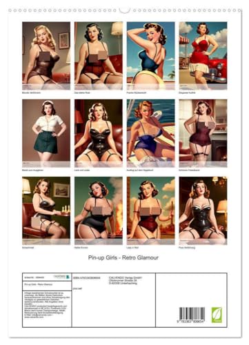 Pin-up Girls - Retro Glamour (hochwertiger Premium Wandkalender 2025 DIN A2 hoch), Kunstdruck in Hochglanz von CALVENDO