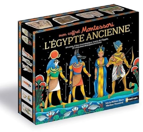 Coffret Montessori : L'Egypte ancienne: 64 cartes, 1 frise chronologique, 1 carte de l'Egypte, 24 figurines cartonnées et 1 livret von NATHAN