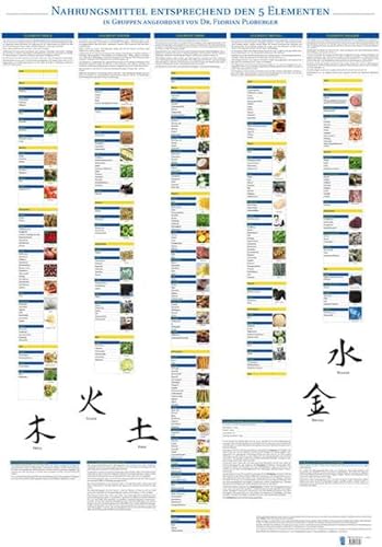 Plakat Nahrungsmittel entsprechend den 5 Elementen mit 83 Abbildungen