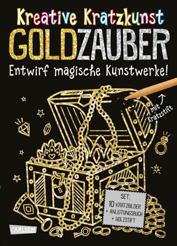 Kratzbilder für Kinder: Kreative Kratzkunst: Goldzauber: Set mit 10 Kratzbildern, Anleitungsbuch und Holzstift | Malbuch mit Kratztafeln für Kinder ... Kratz-Tafeln, Anleitungsbuch und Holzstift.) von Carlsen