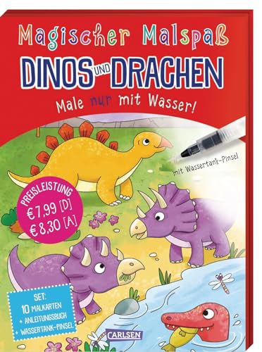 Magischer Malspaß: Dinos und Drachen: Male nur mit Wasser! Set mit Anleitungsheft, Wassertank-Pinsel und 10 Zauberkarten von Carlsen