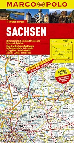MARCO POLO Karte Sachsen 1:200.000: Mit landschaftlich schönen Strecken und Sehenswürdigkeiten. Übersichtskarte zum Ausklappen, Entfernungstabelle, ... (MARCO POLO Karten 1:200.000)