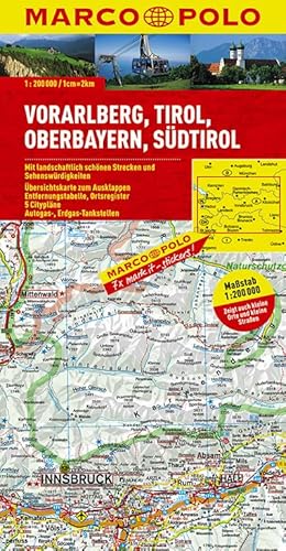 MARCO POLO Karte Vorarlberg, Tirol, Oberbayern, Südtirol 1:200.000: Mit landschaftlich schönen Strecken und Sehenswürdigkeiten. Übersichtskarte zum ... (MARCO POLO Karten 1:200.000)