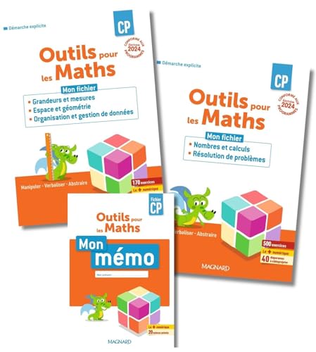 Outils pour les Maths CP (2024) - 2 fichiers (Nombres et Calculs et résolution de problèmes & Grandeurs et mesures et Espace et Géométrie) + Mémo: Pack en 3 volumes