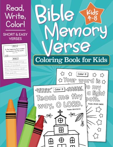Bible Memory Verse Coloring Book for Kids: Short and Easy Verses to Read, Write and Color