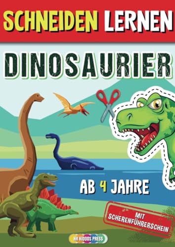 Schneiden Lernen ab 4 Jahre Dinosaurier: Dino Ausschneidebuch für Kinder mit dem Scherenführerschein - Ideales Übungsbuch für Kindergarten, Vorschule und Grundschule von Bookmundo