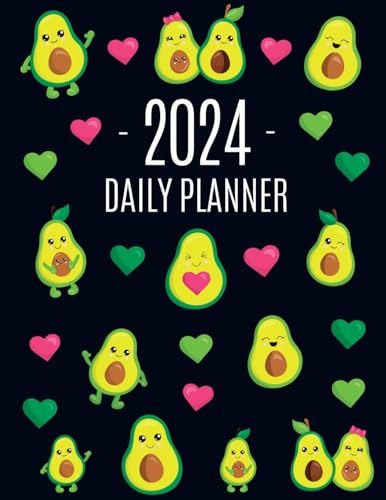 Avocado Daily Planner 2024: Funny & Healthy Fruit Organizer: January-December (12 Months) | Cute Green Berry Year Scheduler with Pretty Pink Hearts