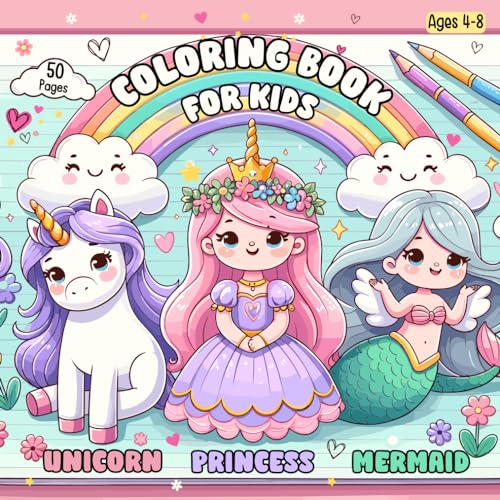 Unicorn Princess and Mermaid Coloring Book Ages 4-8: Dive into a Magical World of Coloring Fun, Adorable Creativity for Preschool, Kindergarten, and Girls ... Fine Motor Skills von Independently published