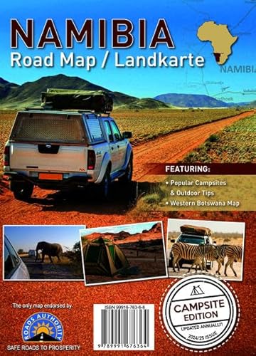 Namibia Road Map / Landkarte Campsite Edition: The only road map of Namiba that shows the official road network of the Roads Authority Namibia. von Huber Kartographie