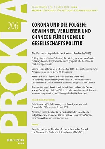 Corona und die Folgen: Gewinner, Verlierer und Chancen für eine neue Gesellschaftspolitik: PROKLA 206 / 52. Jg., Heft 1, März 2022 (PROKLA. Zeitschrift für kritische Sozialwissenschaft) von Bertz und Fischer