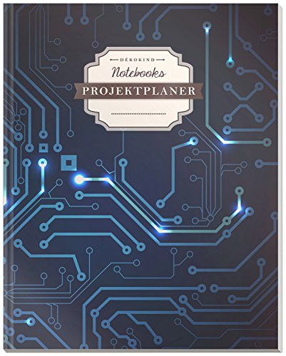 DÉKOKIND Projektplaner | DIN A4, 100+ Seiten, Register, Kontakte, Vintage Softcover | Für über 50 Projekte geeignet| Motiv: Digital