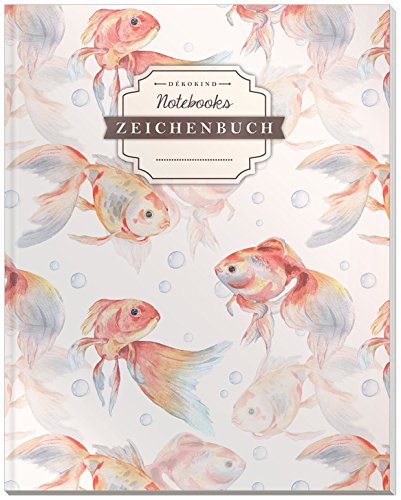 DÉKOKIND Zeichenbuch | DIN A4, 122 Seiten, Register, Vintage Softcover | Dickes Blanko-Notizbuch zum Selbstgestalten | Motiv: Goldfische von DÉKOKIND