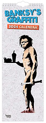 Banksy's Graffiti | 2024 6.75 x 16.5 Inch Monthly Slimline Wall Calendar | BrownTrout | Drawings Street Art Design