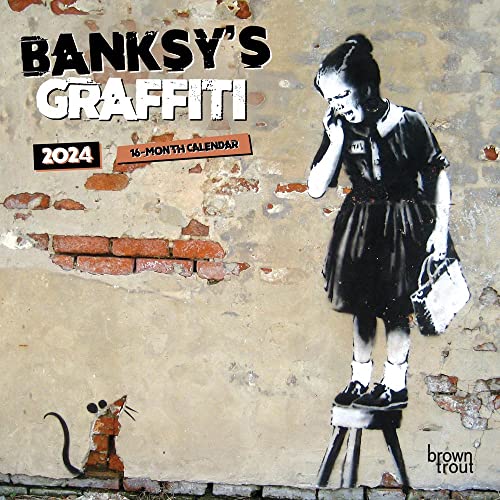 Banksy's Graffiti | 2024 7 x 14 Inch Monthly Mini Wall Calendar | BrownTrout | Drawings Street Art Design