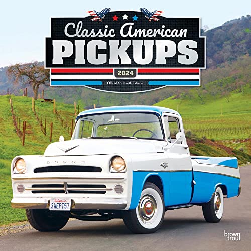 Classic American Pickups OFFICIAL | 2024 12 x 24 Inch Monthly Square Wall Calendar | Foil Stamped Cover | BrownTrout | Chevrolet Motor Truck Ford GMC