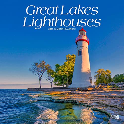 Great Lakes Lighthouses | 2024 12 x 24 Inch Monthly Square Wall Calendar | BrownTrout | USA United States of America Nature Lake