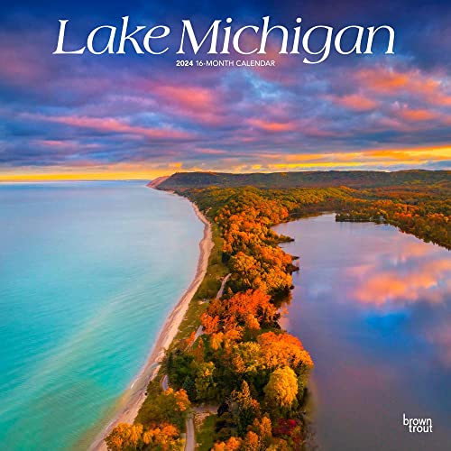 Lake Michigan | 2024 12 x 24 Inch Monthly Square Wall Calendar | BrownTrout | USA United States of America Travel Scenic Great Lakes