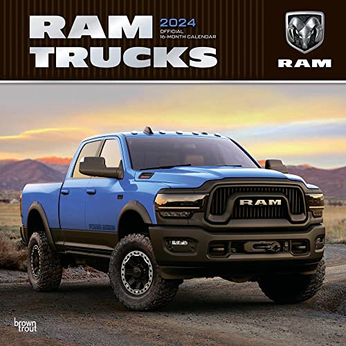 Ram Trucks | 2024 12 x 24 Inch Monthly Square Wall Calendar | Foil Stamped Cover | BrownTrout | American Cars Stellantis