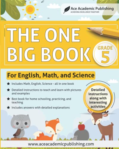 The One Big Book -Grade 5: for English, Math, and Science: Black and White Edition