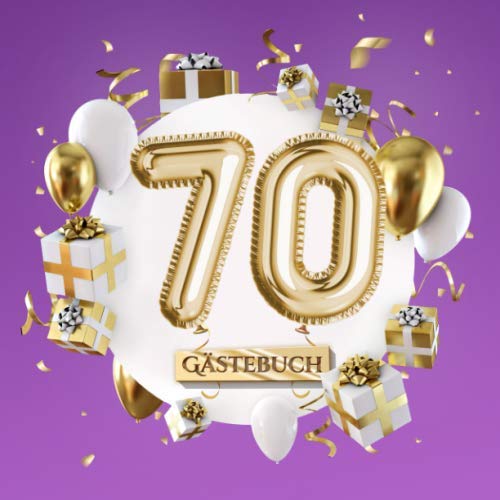 70 - Gästebuch: Lila Deko zum 70.Geburtstag für Mann oder Frau - 70 Jahre Geschenk - Party Gold Violett - Buch für Glückwünsche und Fotos der Gäste