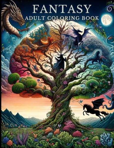 Fantasy Coloring Book For Adults: Enchanting Illustrations: 60 Greyscale Illustrations with Witches, Dragons, and Mythical Beasts, Magical Creatures, ... Unicorns, intricate flora, and elusive fauna. von Independently published