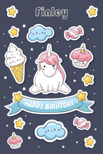 Happy Birthday Finley: Magical Unicorn Notebook For Finley, 100 Pages with Timeline, 6"x9", Glossy Finish